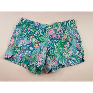 Lilly Pulitzer Cotton Blue Print Pull-on Elastic Waist Shorts Size M